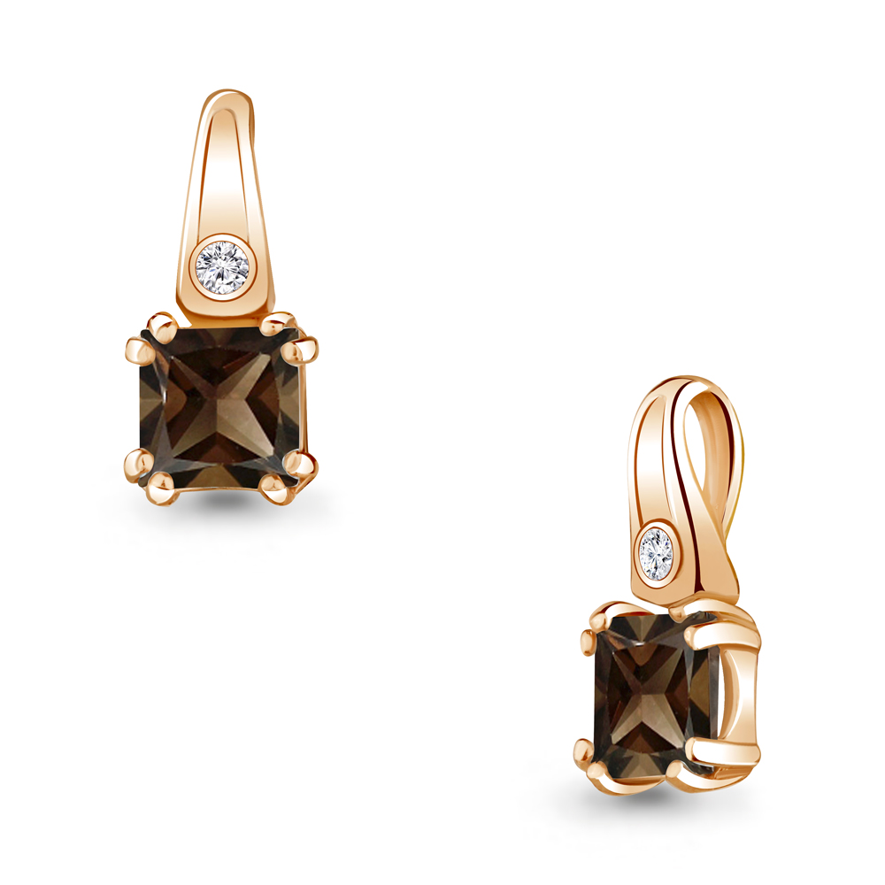 2529001А Подвеска из Золота с кварцем дымчатым, фианитом