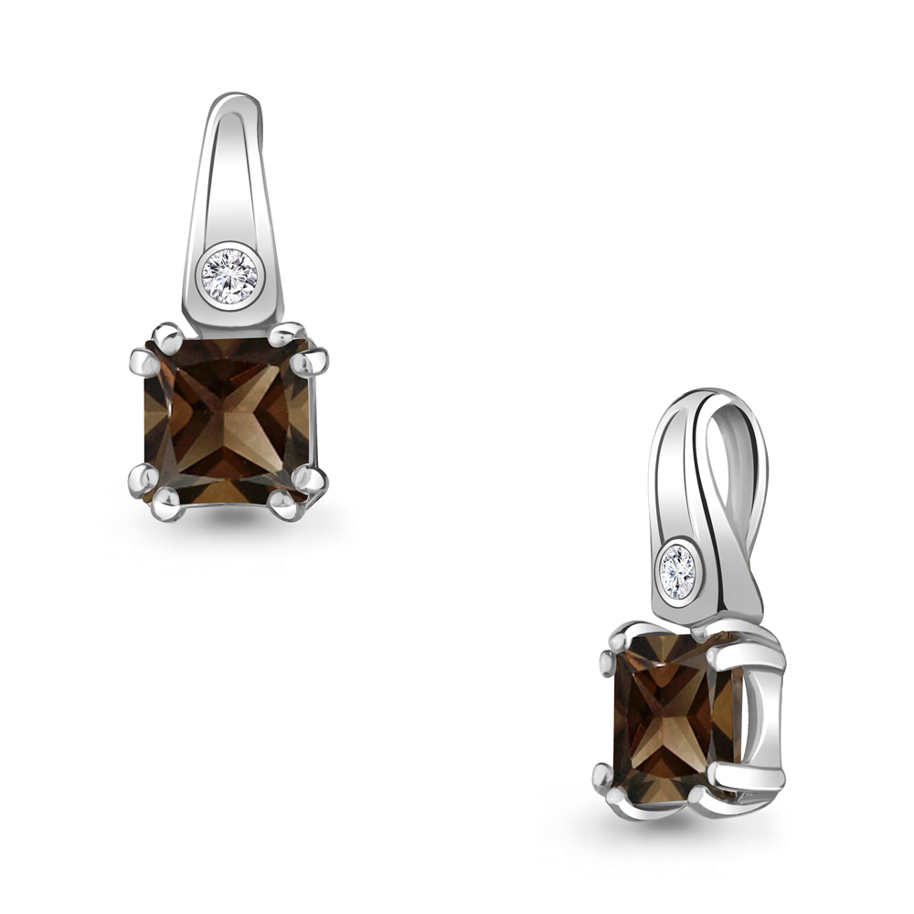 2529001А Подвеска из Серебра с кварцем дымчатым, фианитом