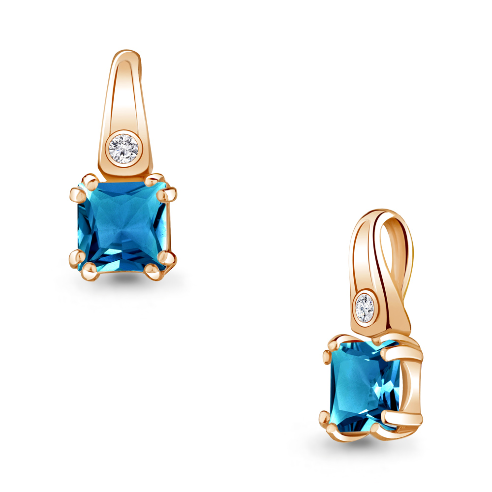 2529008А Подвеска из Золота с топазом лондон блю, фианитом