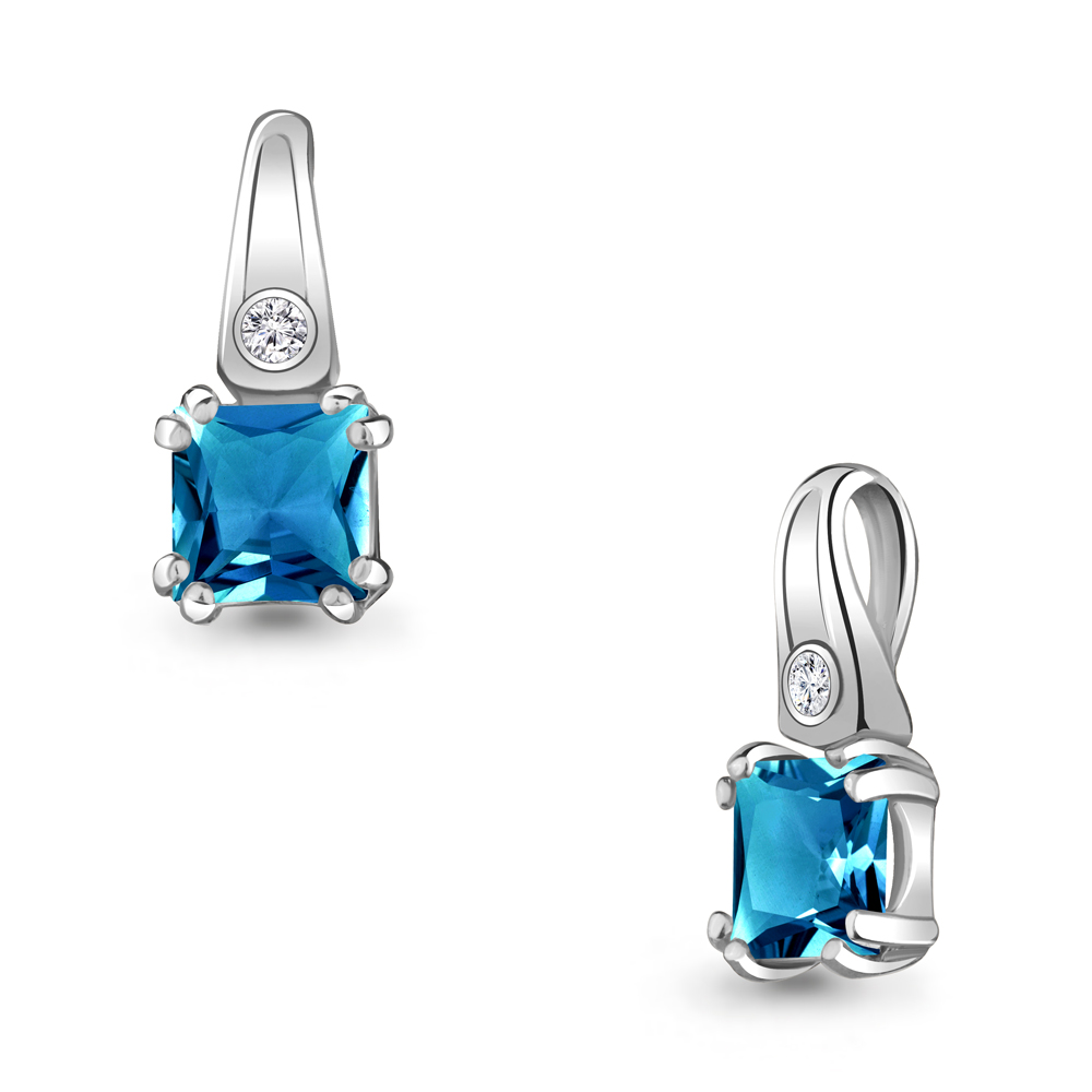 2529008А Подвеска из Серебра с топазом лондон блю, фианитом