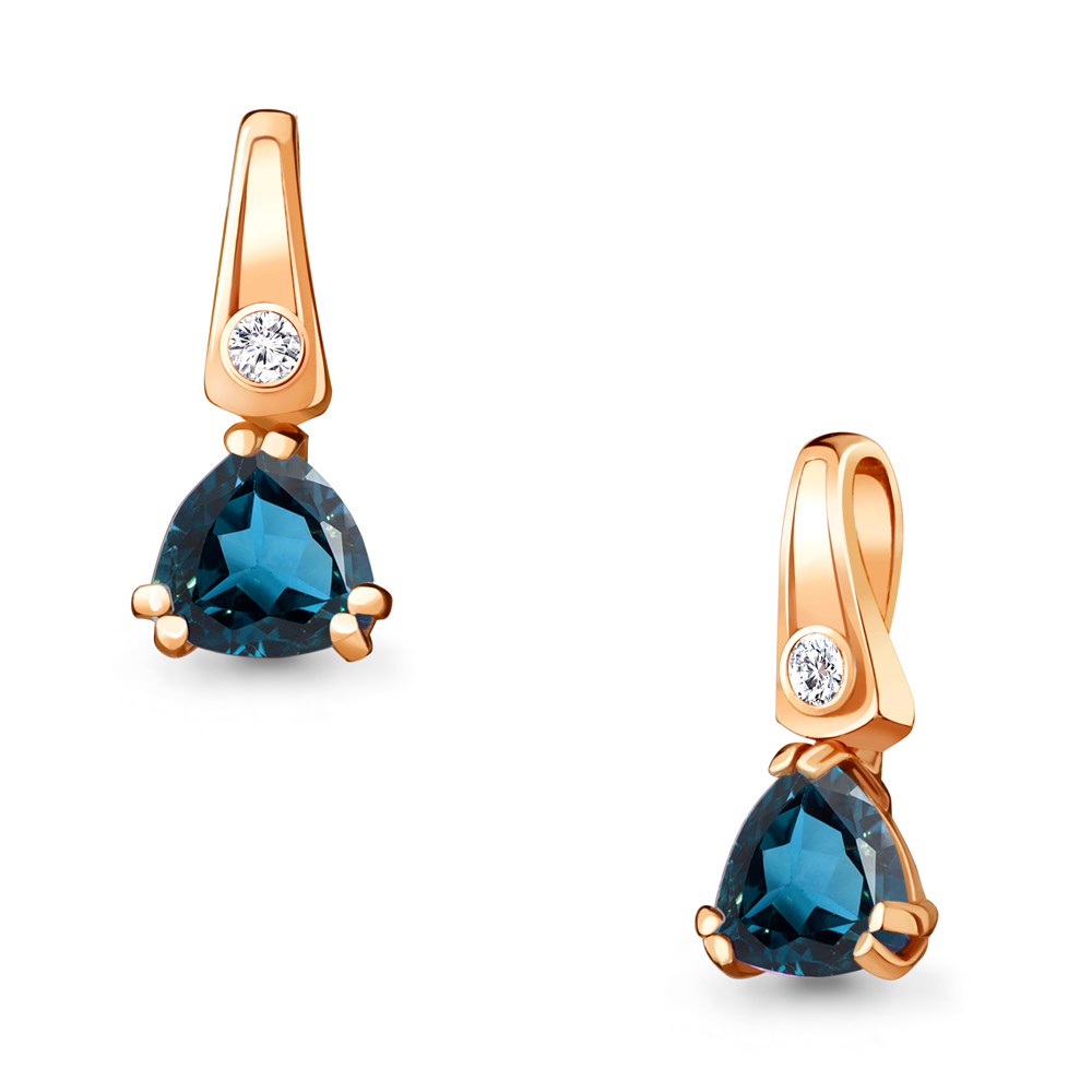 2529108А Подвеска из Золота с топазом лондон блю, фианитом