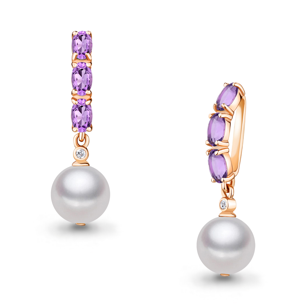 2529604 Подвеска из Золота с аметистами, культ. жемчугом  аа, стёклами