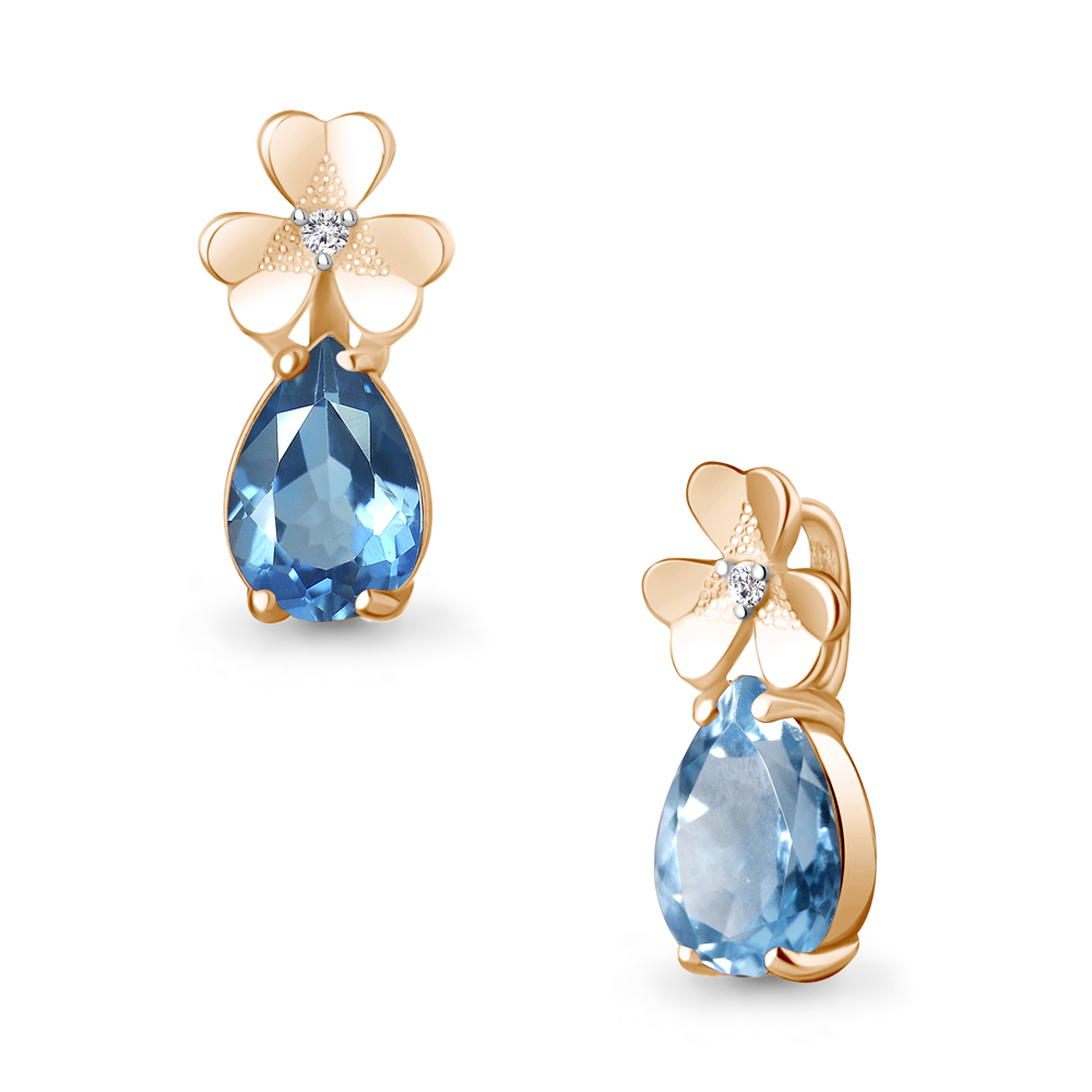 2530405 Подвеска из Золота с топазом свисс блю, фианитом