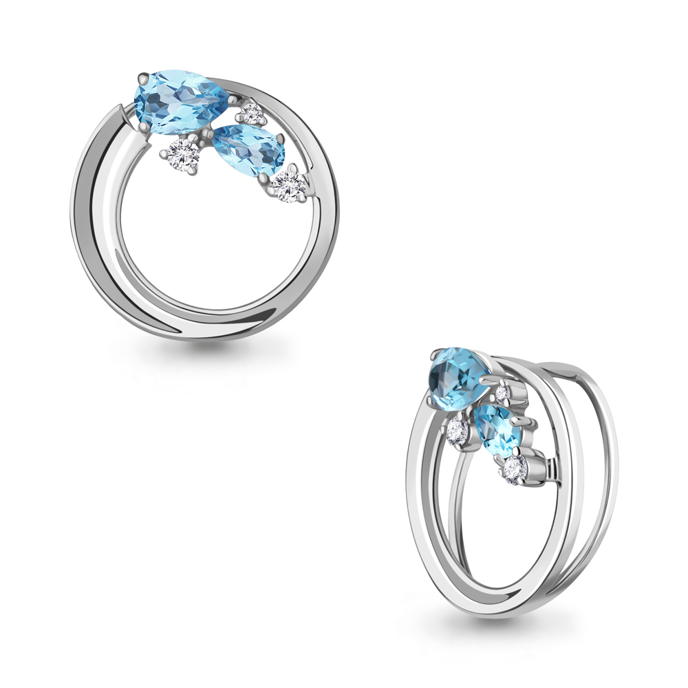 2531905А Подвеска из Серебра с топазами свисс блю, фианитами