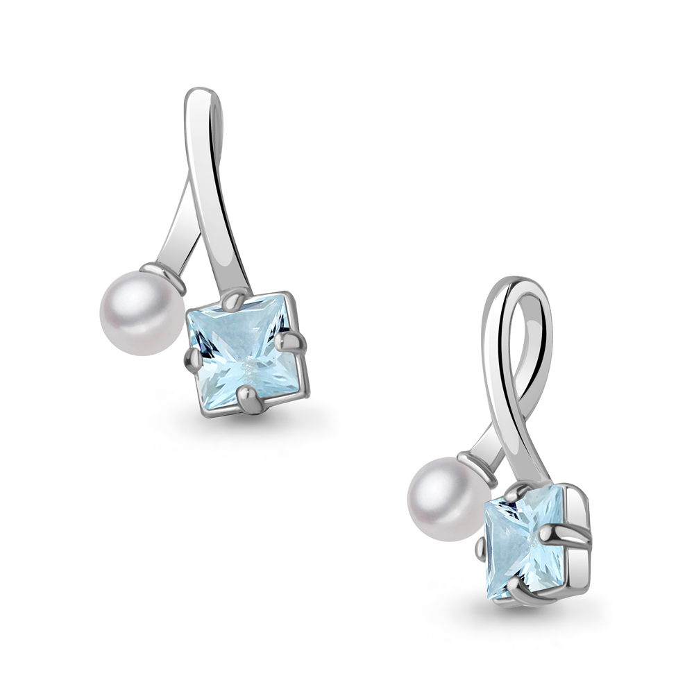 2533002 Подвеска из Серебра с культ. жемчугом  ааа, топазом скай блю