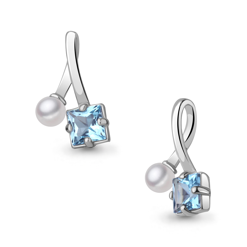 2533005 Подвеска из Серебра с культ. жемчугом  ааа, топазом свисс блю