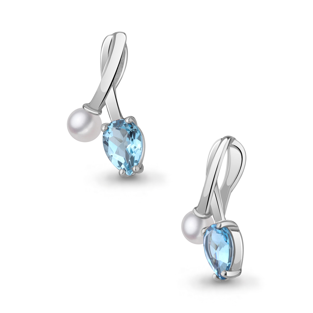 2533205 Подвеска из Серебра с культ. жемчугом  ааа, топазом свисс блю