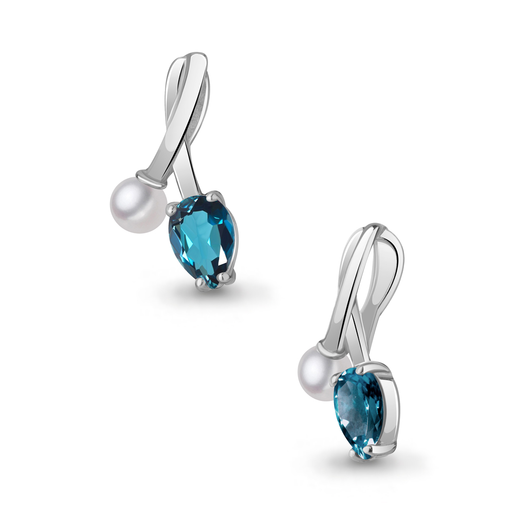 2533208 Подвеска из Серебра с культ. жемчугом  ааа, топазом лондон блю