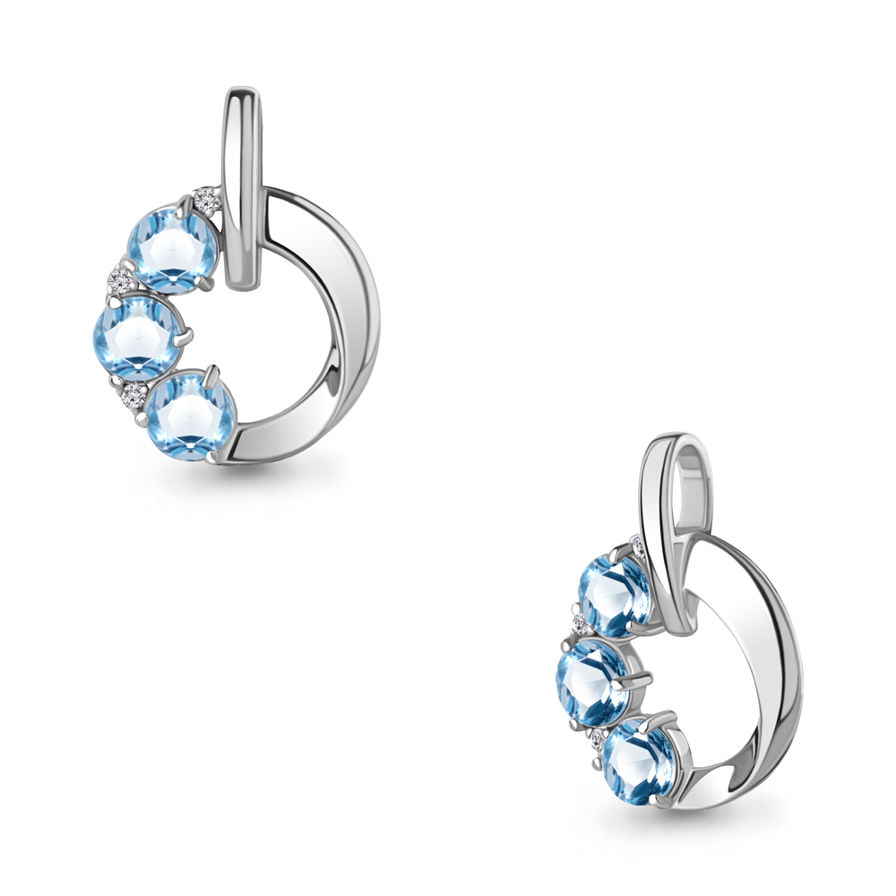 2533805А Подвеска из Серебра с топазами свисс блю, фианитами