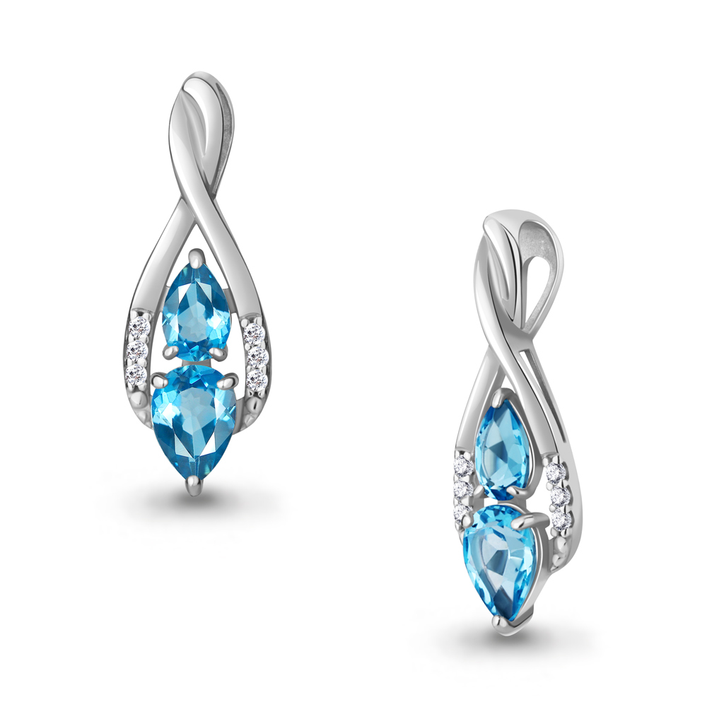 2533905А Подвеска из Серебра с топазами свисс блю, фианитами