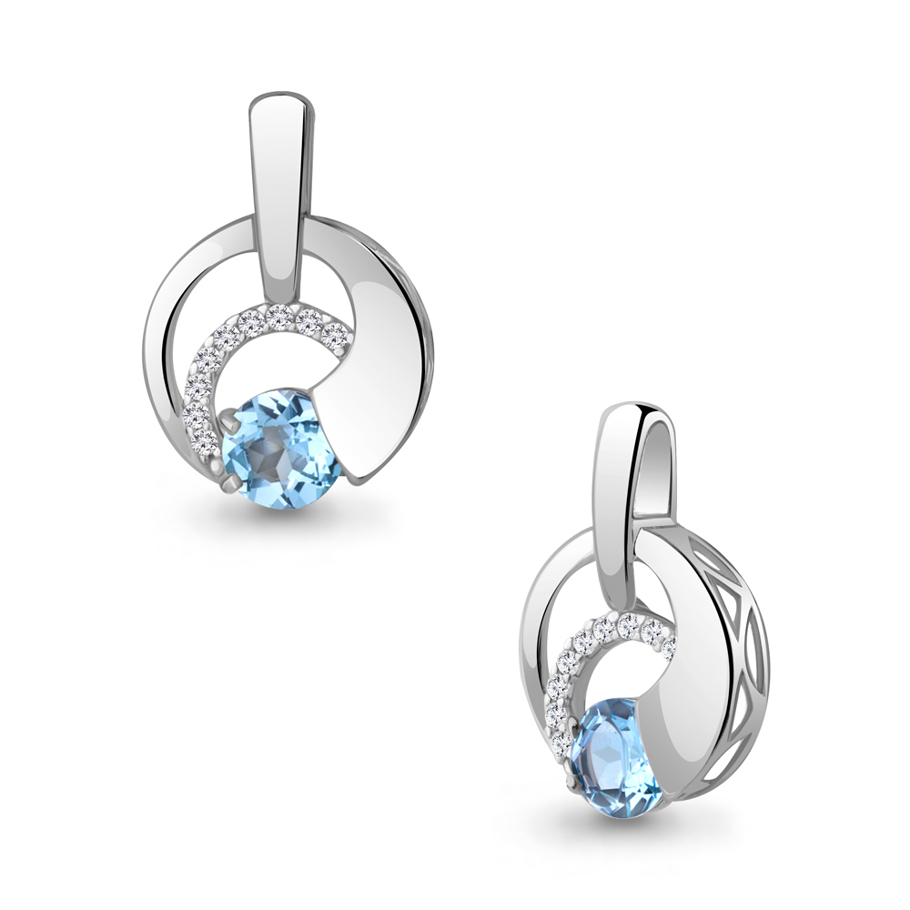 2534105А Подвеска из Серебра с топазом свисс блю, фианитами