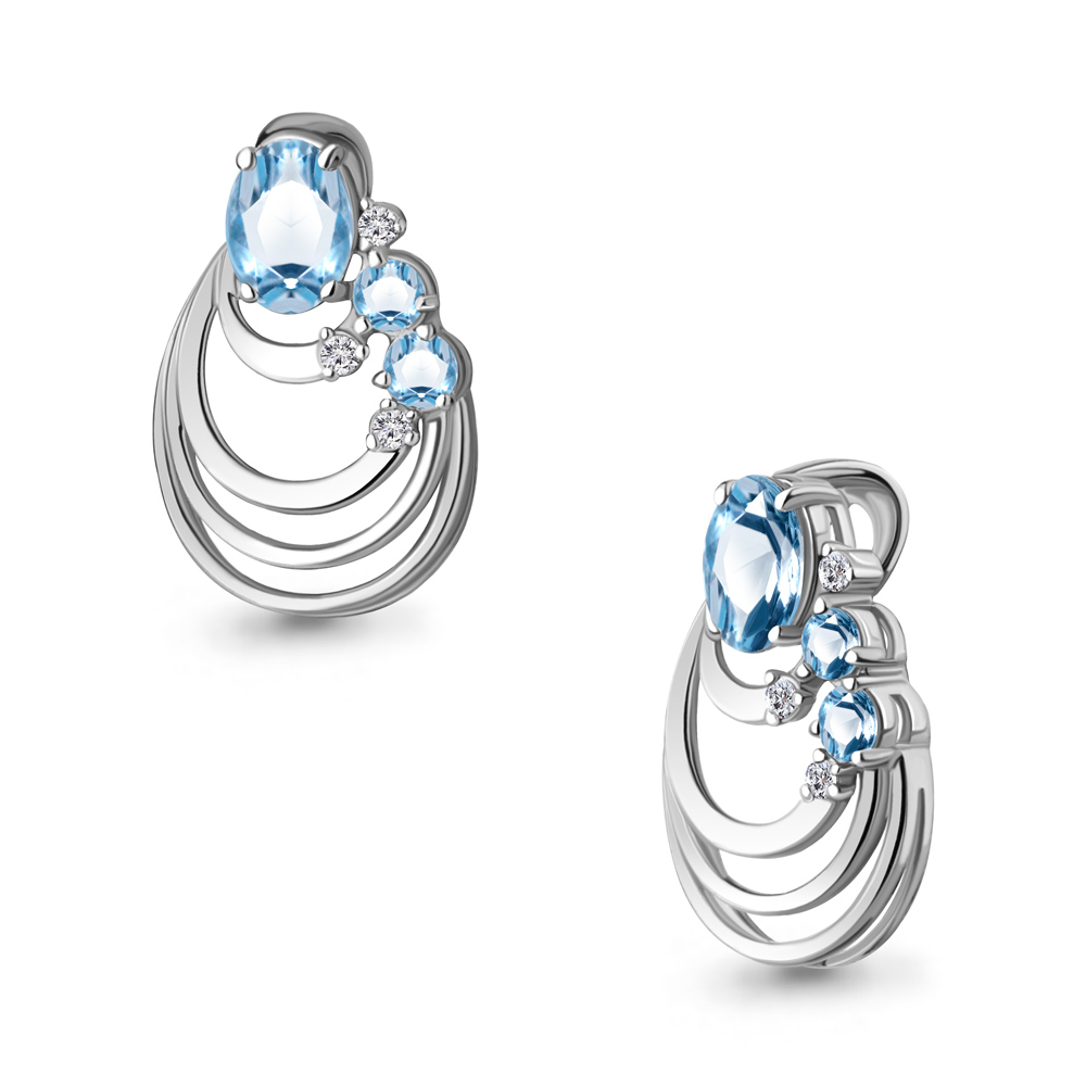 2534205А Подвеска из Серебра с топазами свисс блю, фианитами