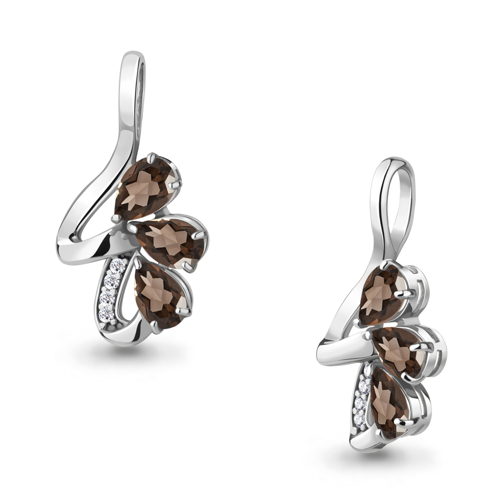 2534301А Подвеска из Серебра с кварцами дымчатыми, фианитами