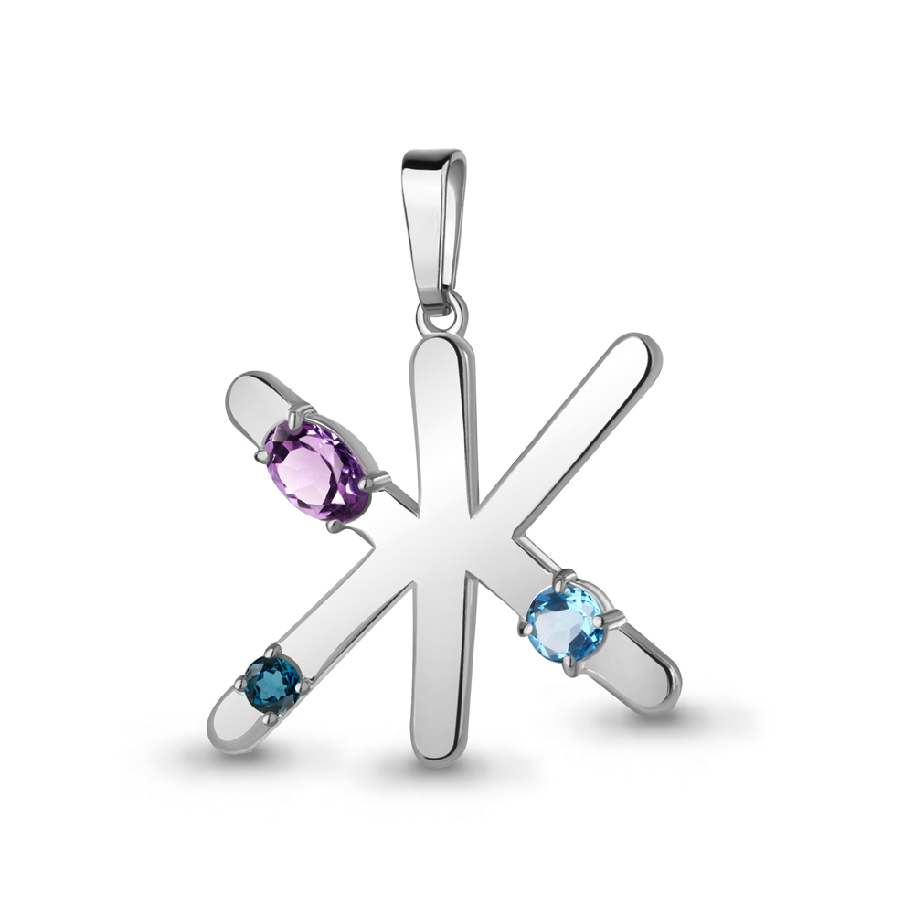 2535541 Подвеска из Серебра с аметистом, топазом лондон блю, топазом свисс блю из коллекции "Book"