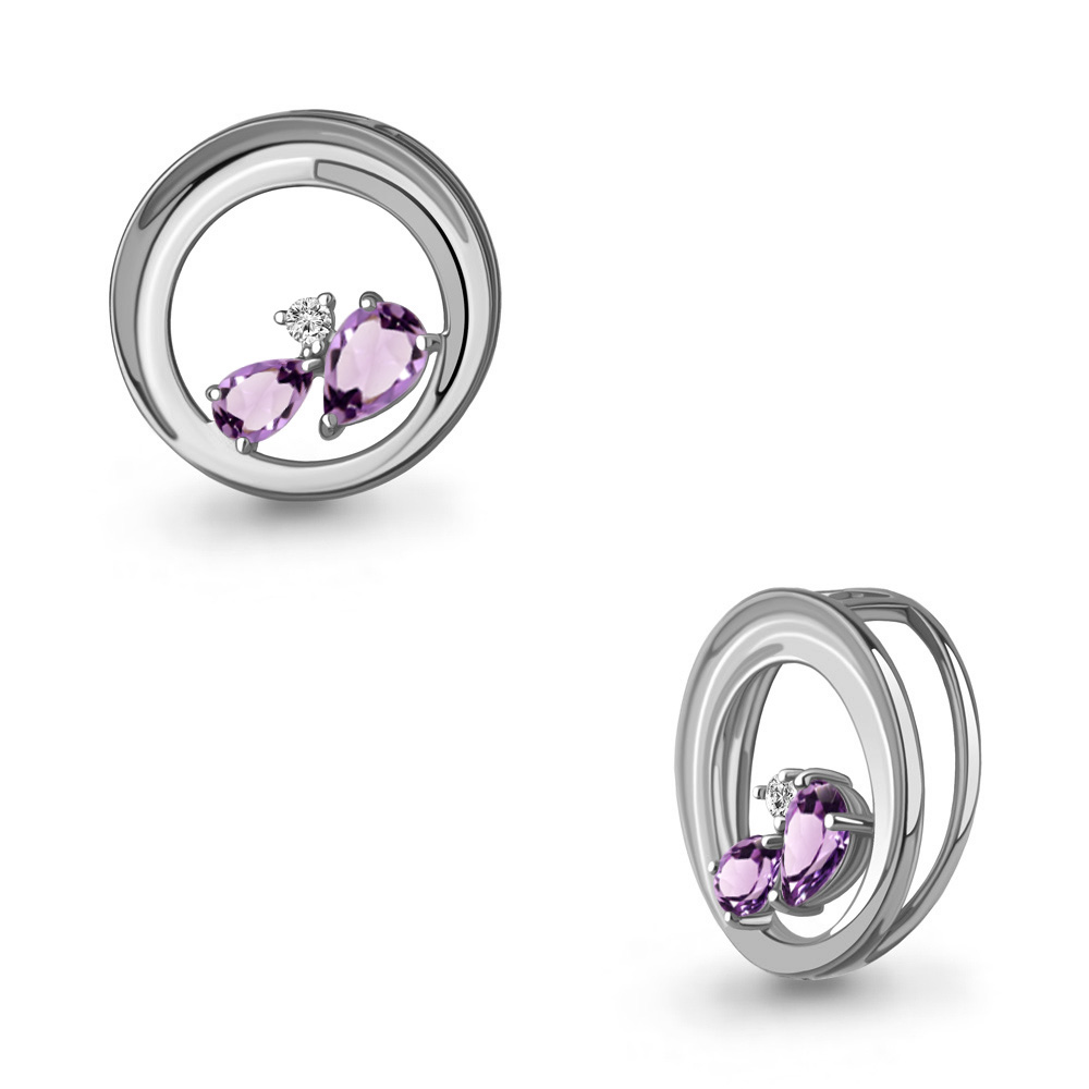 2538004А Подвеска из Серебра с аметистами, фианитом