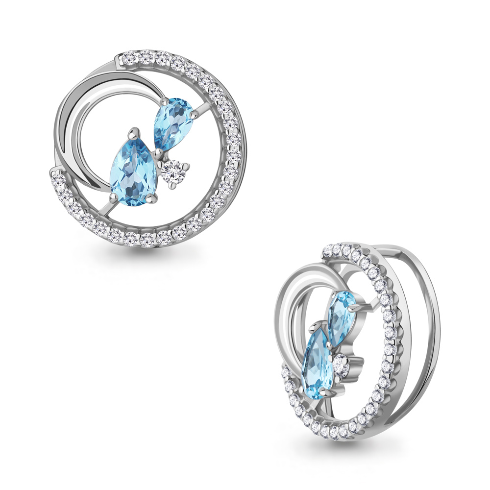 2538105А Подвеска из Серебра с топазами свисс блю, фианитами