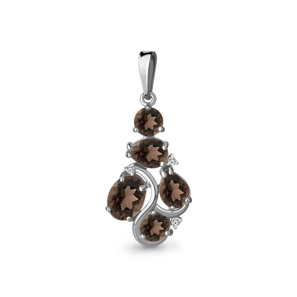 2539001 Подвеска из Серебра с кварцами дымчатыми, фианитами