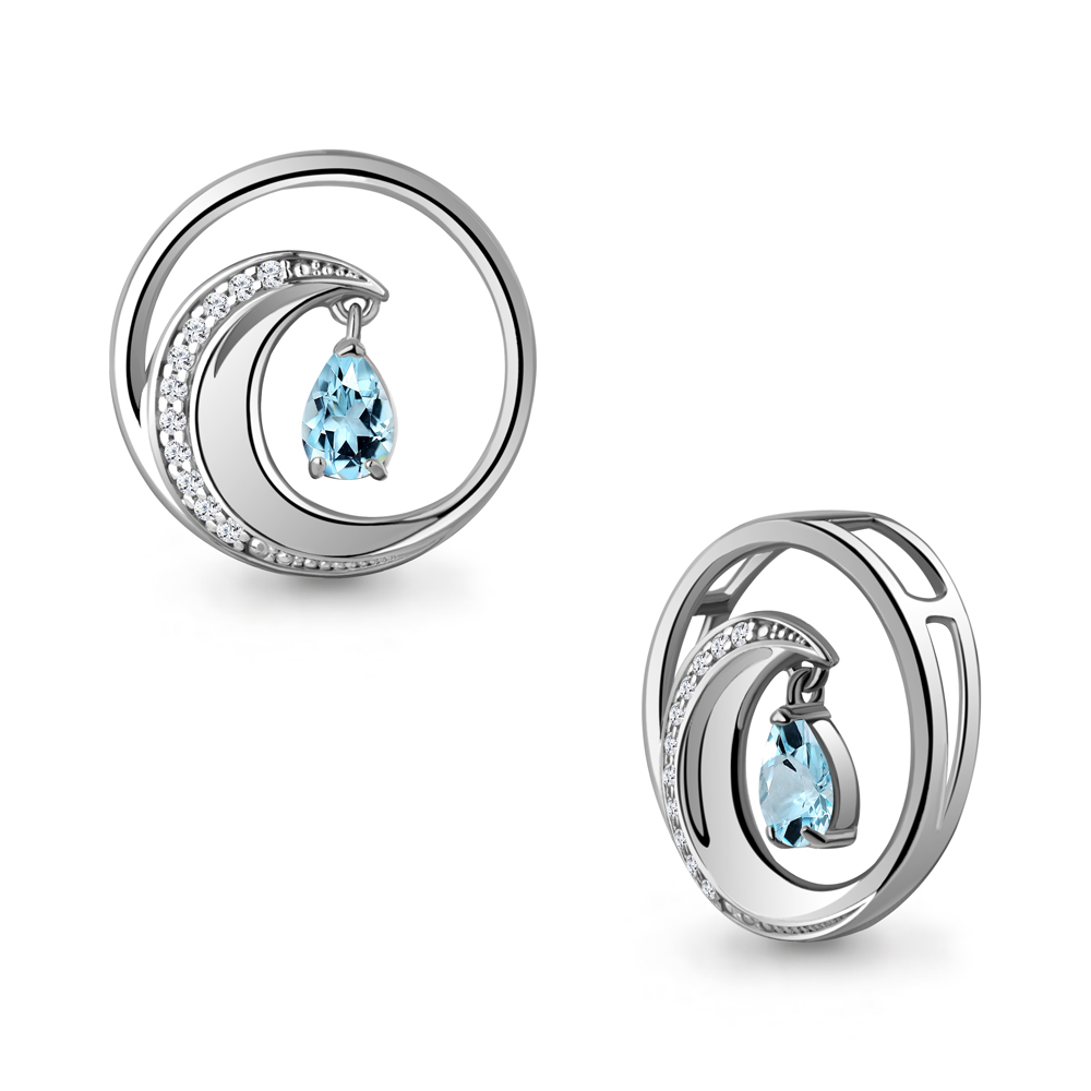 2539802А Подвеска из Серебра с топазом скай блю, фианитами