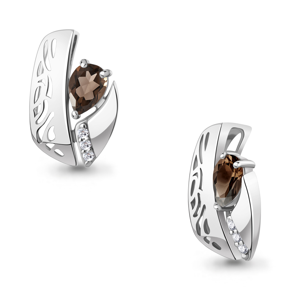 2540301А Подвеска из Серебра с кварцем дымчатым, фианитами