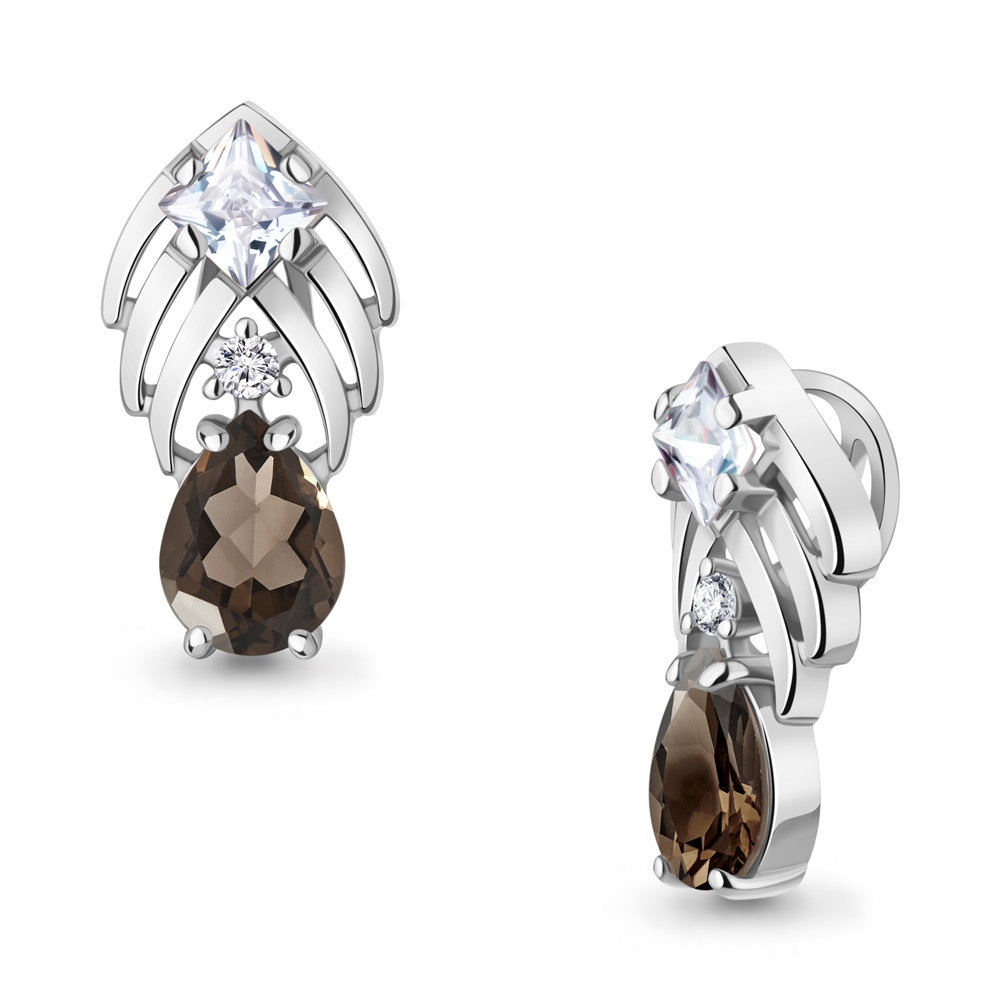 2542001А Подвеска из Серебра с кварцем дымчатым, фианитами