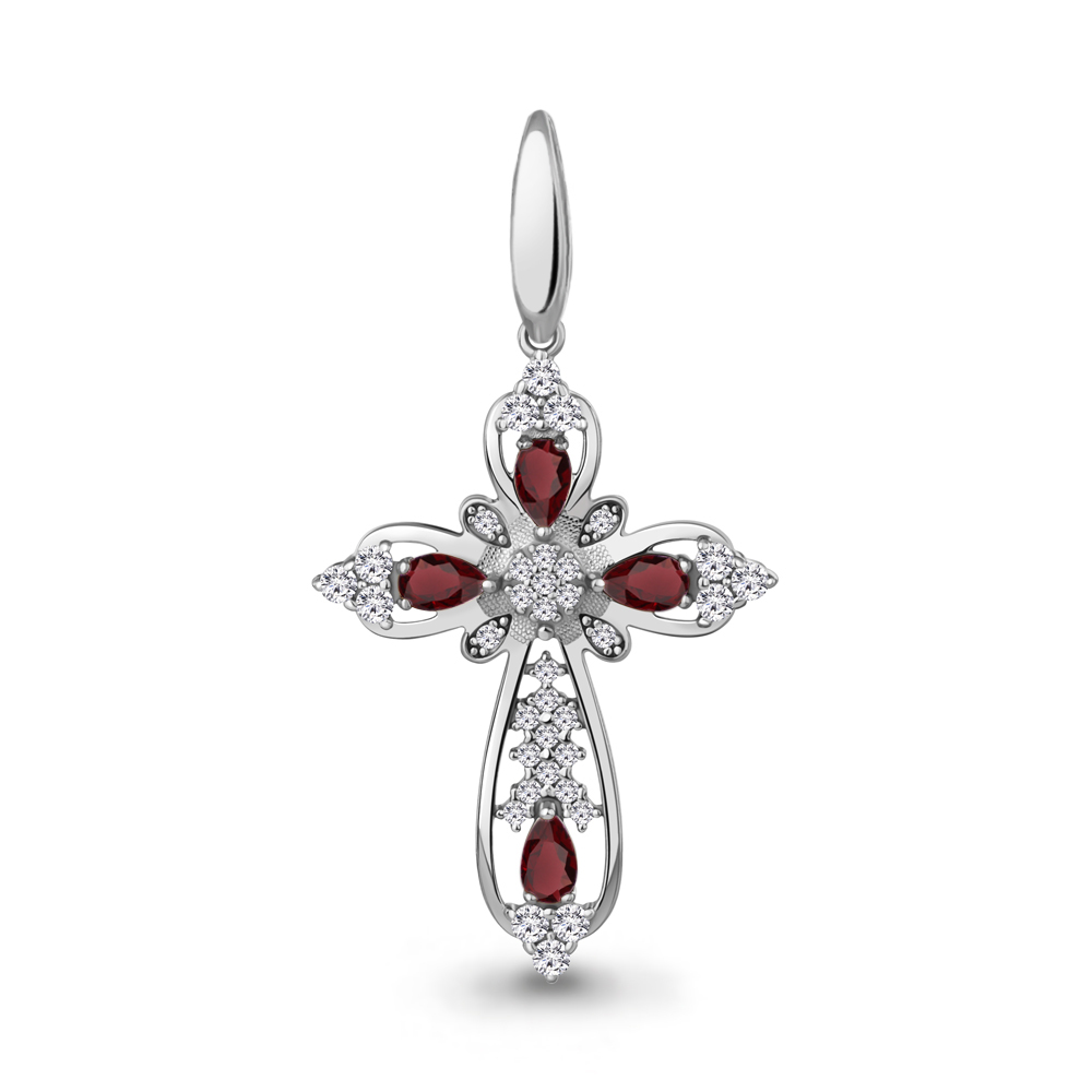 2542203А Подвеска из Серебра с гранатами, фианитами