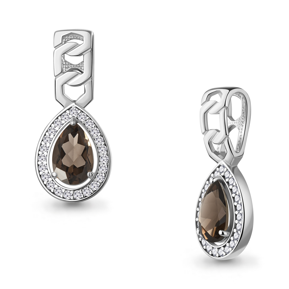 2543601А Подвеска из Серебра с кварцем дымчатым, фианитами