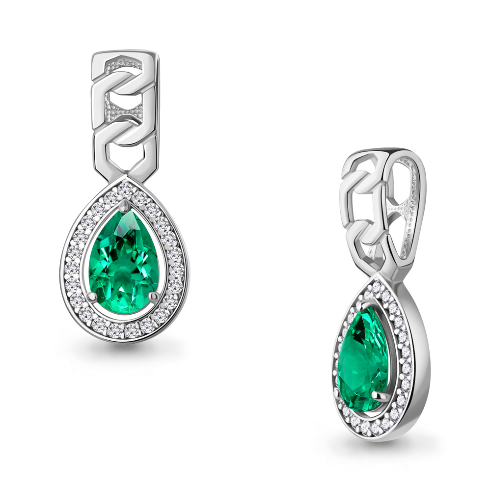 25436АГ Подвеска из Серебра с наноизумрудом, фианитами