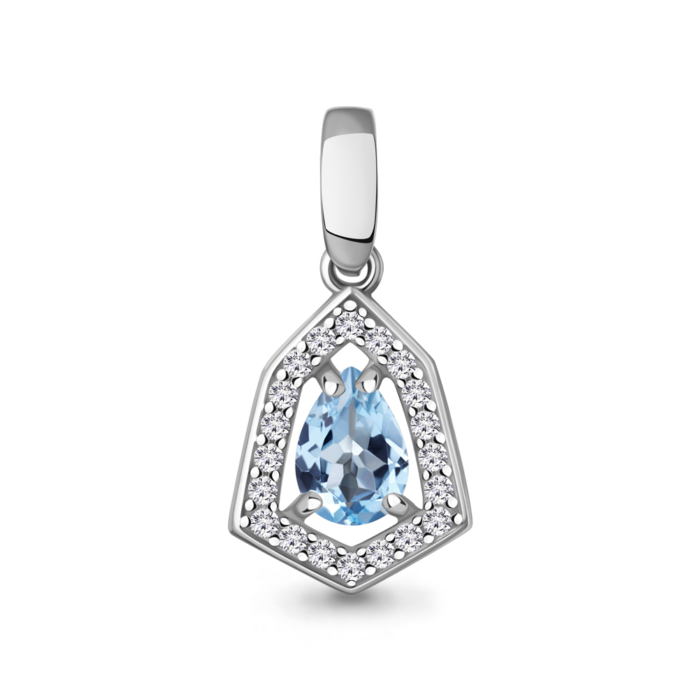 2544205А Подвеска из Серебра с топазом свисс блю, фианитами