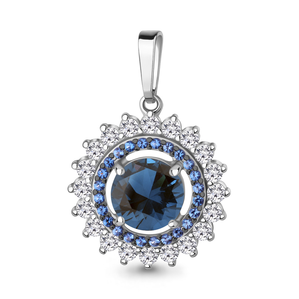 2544493АБ Подвеска из Серебра с наносапфирами, нанотопазом лондон, фианитами