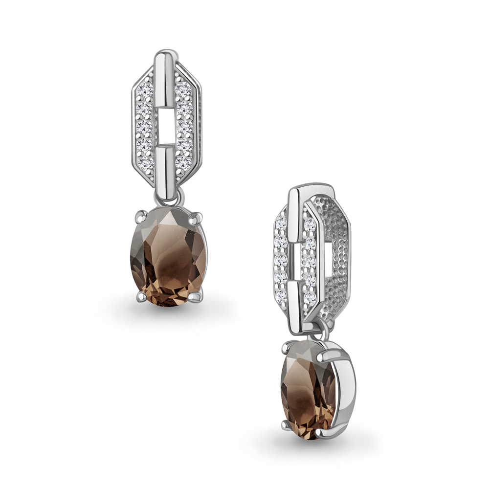 2544601А Подвеска из Серебра с кварцем дымчатым, фианитами