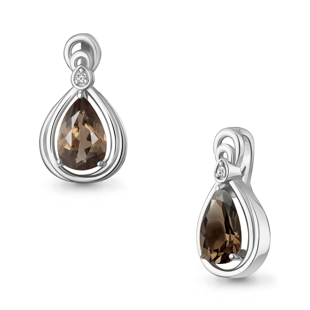 2544801А Подвеска из Серебра с кварцем дымчатым, фианитом
