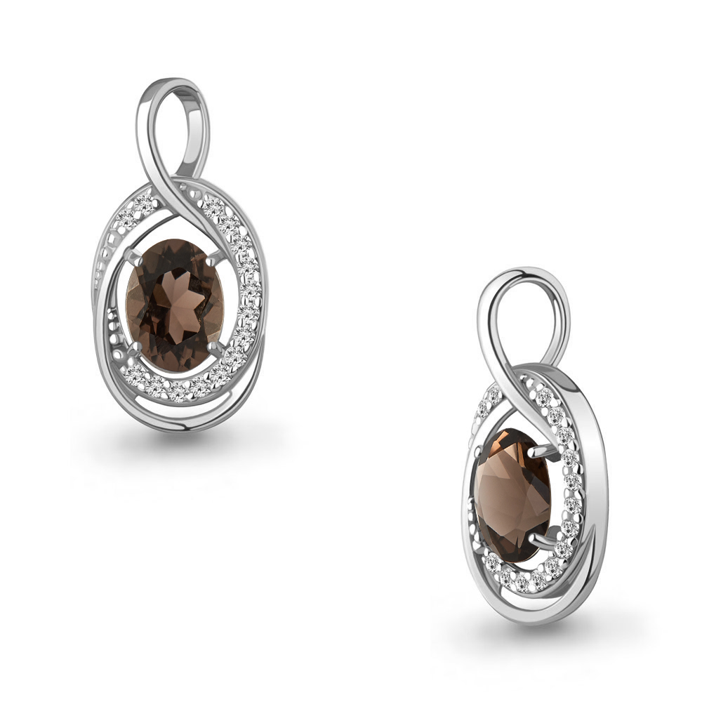 2544901А Подвеска из Серебра с кварцем дымчатым, фианитами