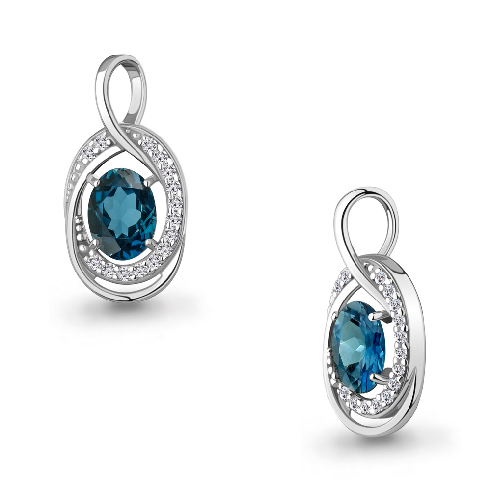 2544908А Подвеска из Серебра с топазом лондон блю, фианитами