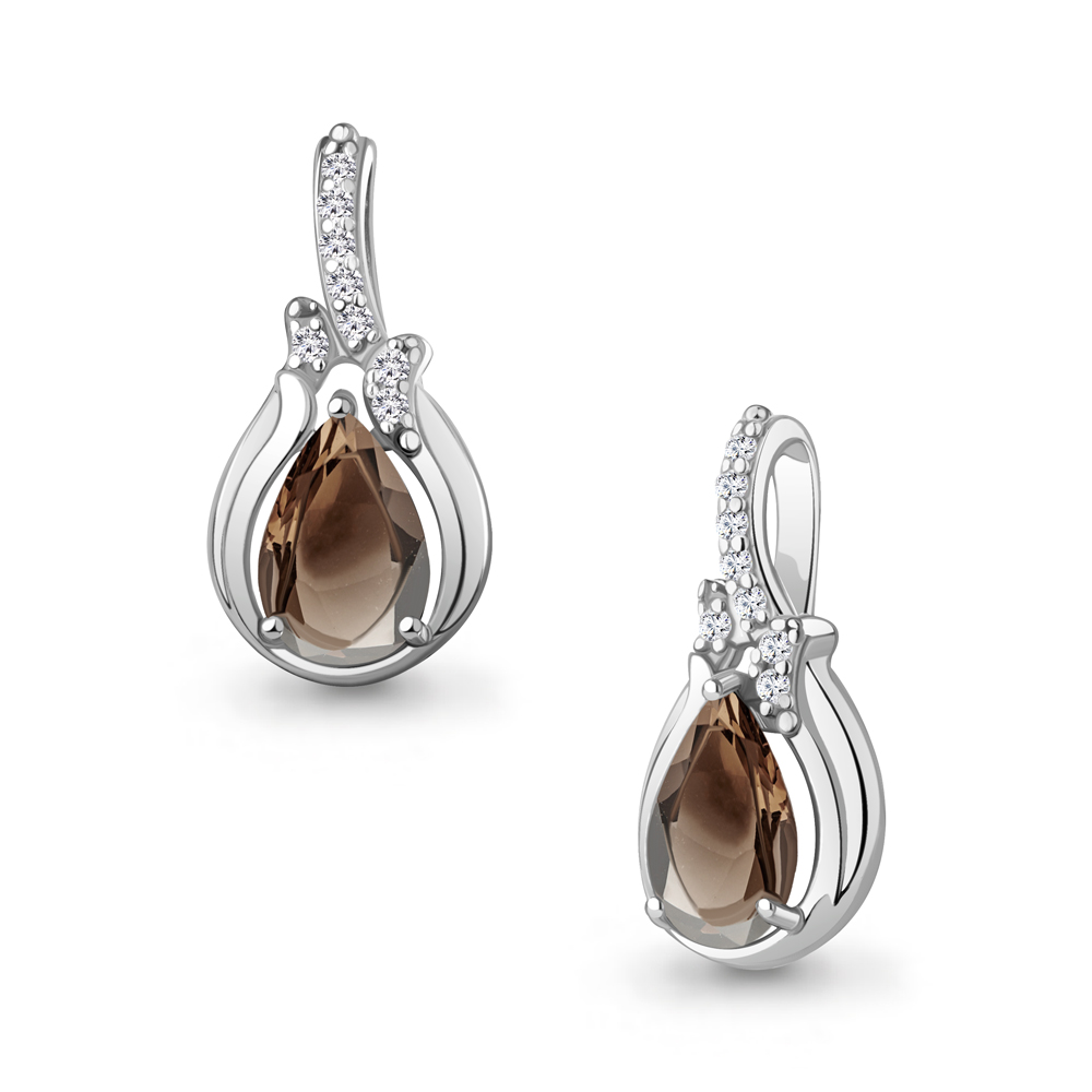 2545201А Подвеска из Серебра с кварцем дымчатым, фианитами