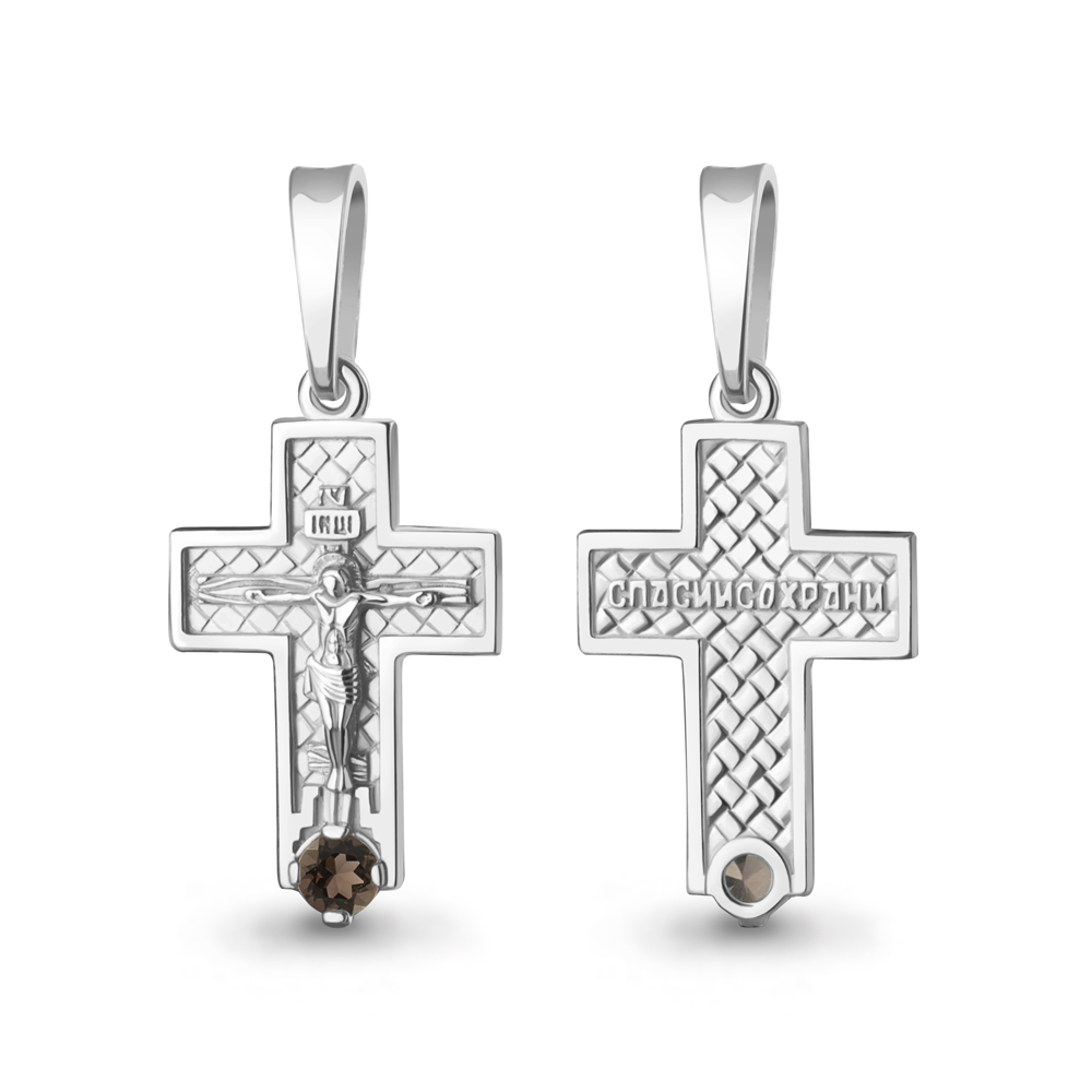 2546301 Крест из Серебра с кварцем дымчатым