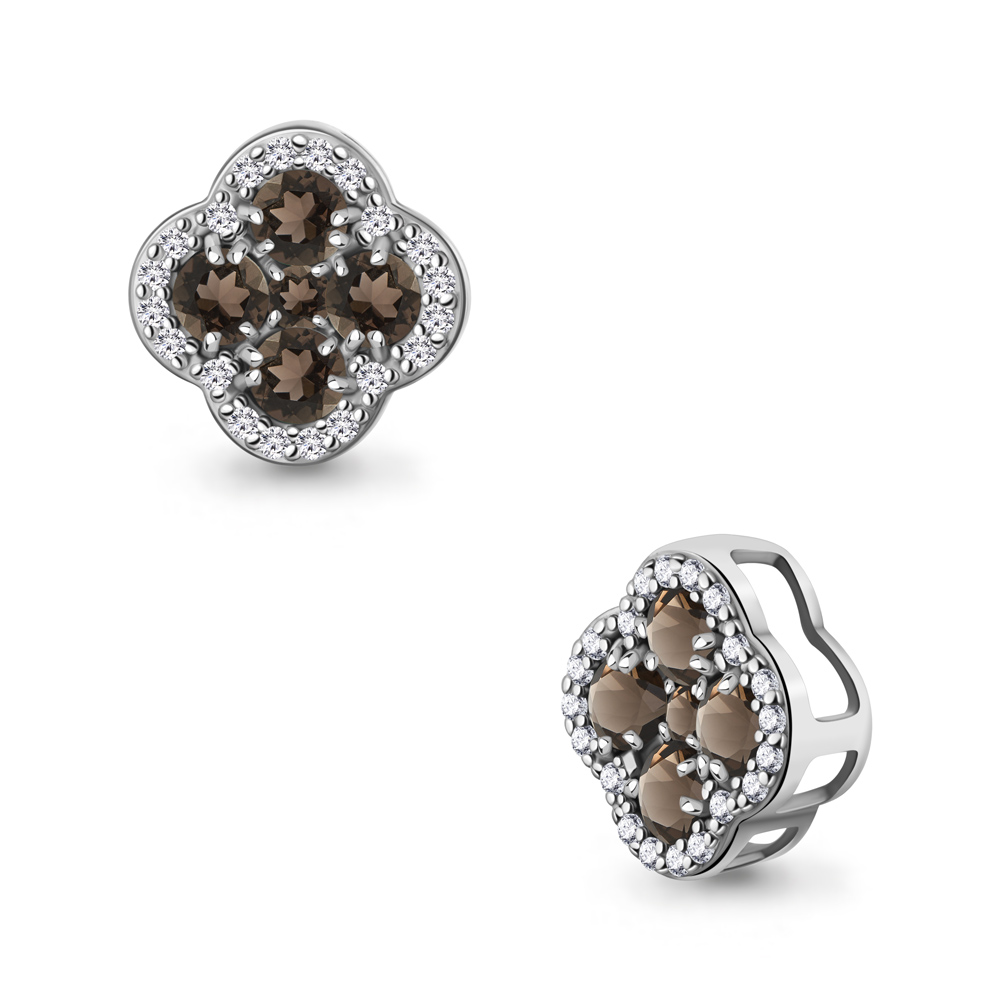 2546401А Подвеска из Серебра с кварцами дымчатыми, фианитами