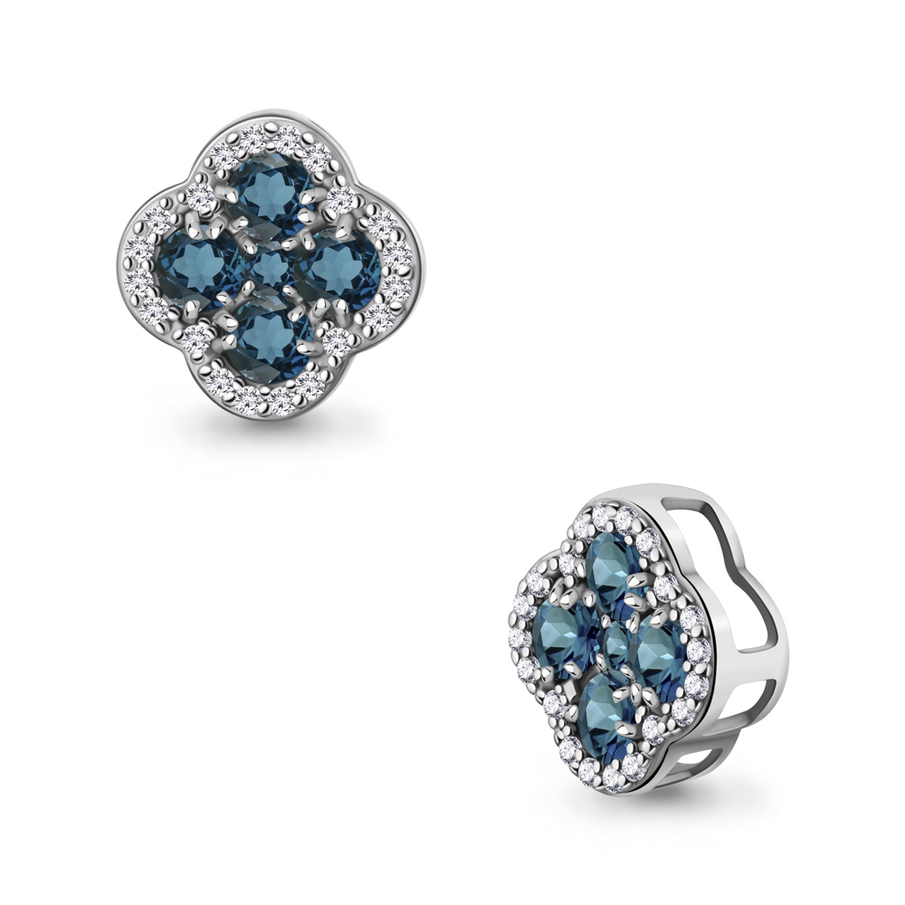 2546408А Подвеска из Серебра с топазами лондон блю, фианитами