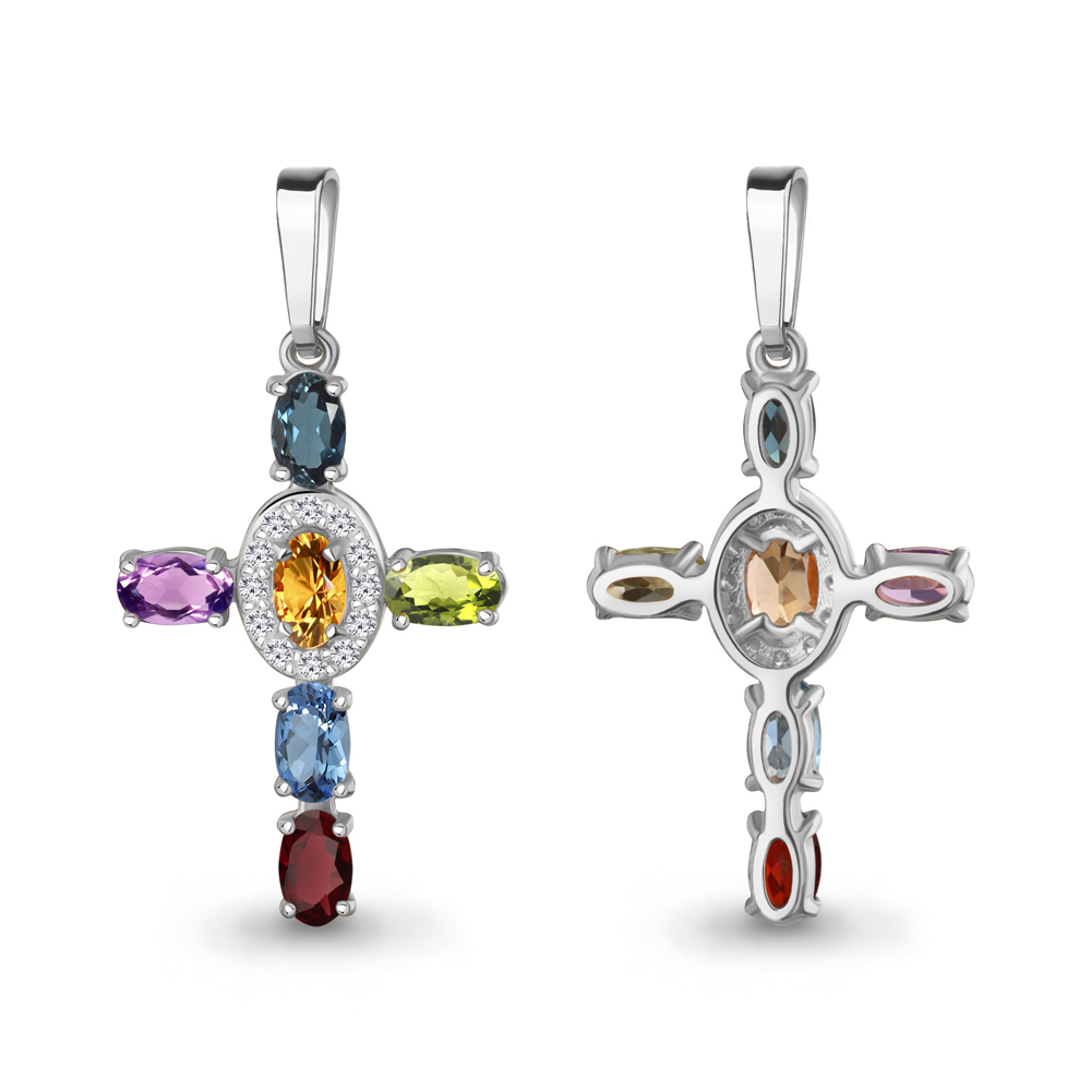 25465536А Подвеска из Серебра с аметистом, гранатом, топазом лондон блю, топазом свисс блю, фианитами, хризолитом, цитрином