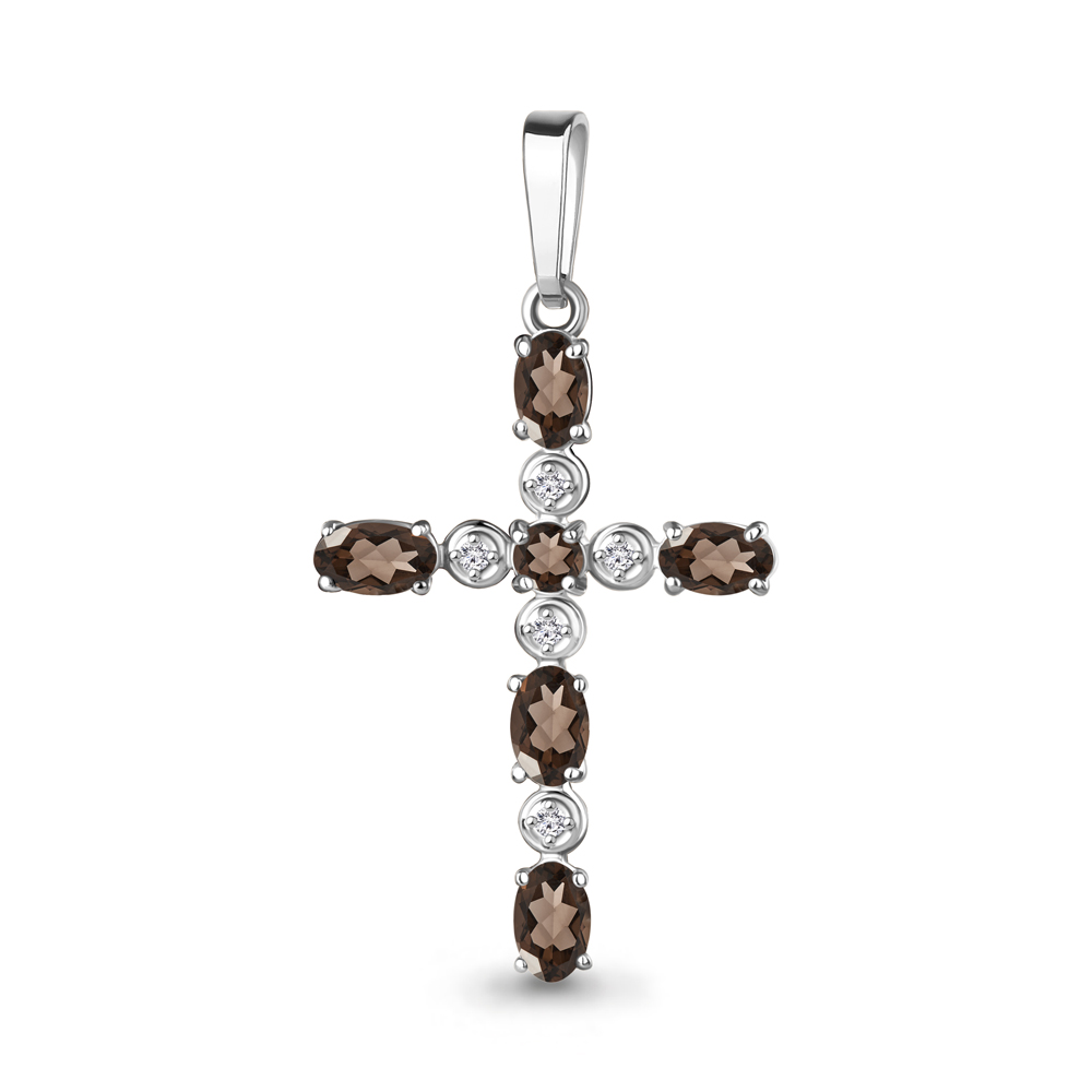 2547001А Подвеска из Серебра с кварцами дымчатыми, фианитами