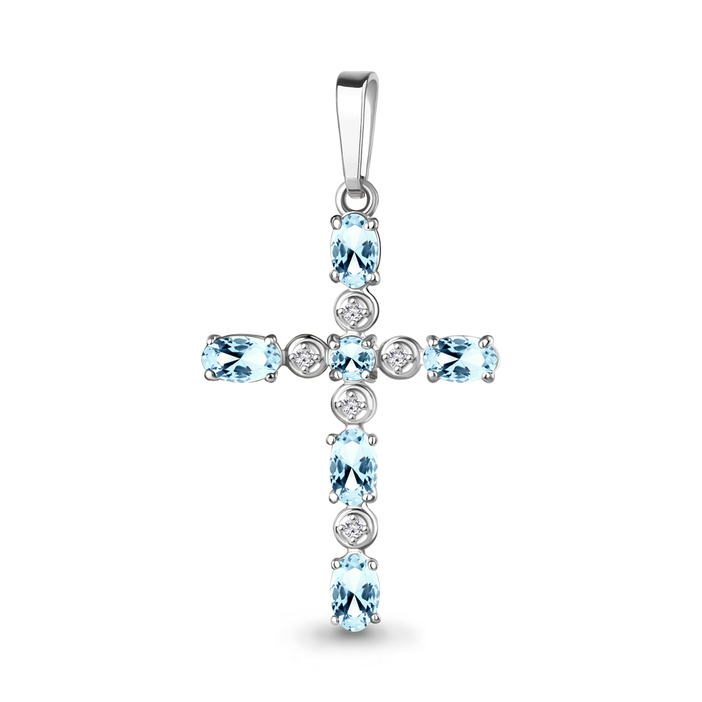 2547002А Подвеска из Серебра с топазами скай блю, фианитами