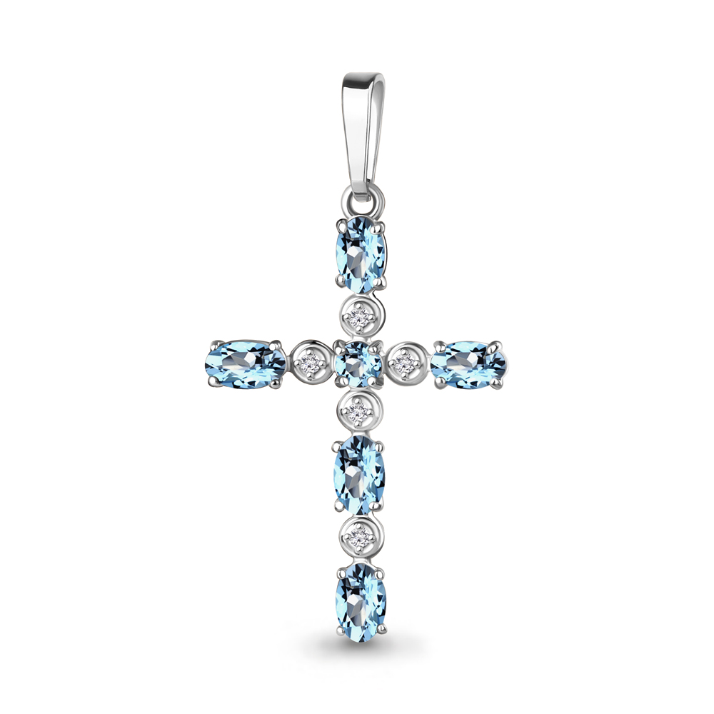 2547005А Подвеска из Серебра с топазами свисс блю, фианитами