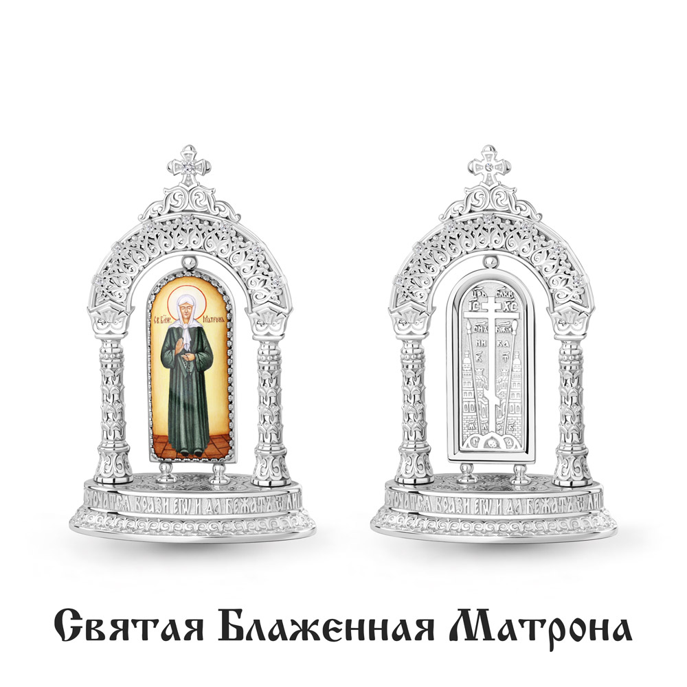 28020 Икона из Серебра с образом святая матрона, фианитами