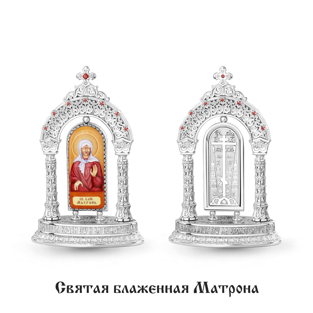 28030 Икона из Серебра с образом святая матрона, фианитами