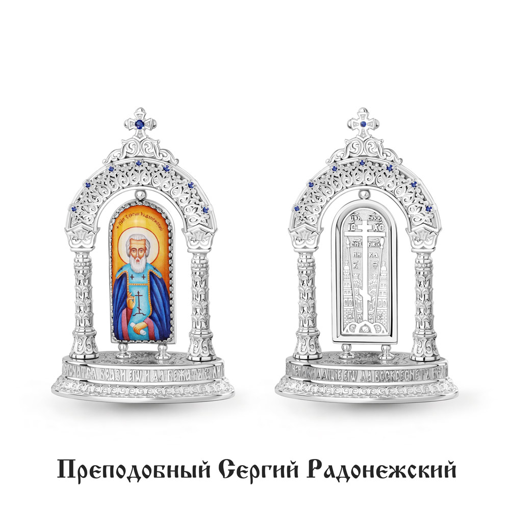28033 Икона из Серебра с образом сергием радонежским, синт. шпинелью
