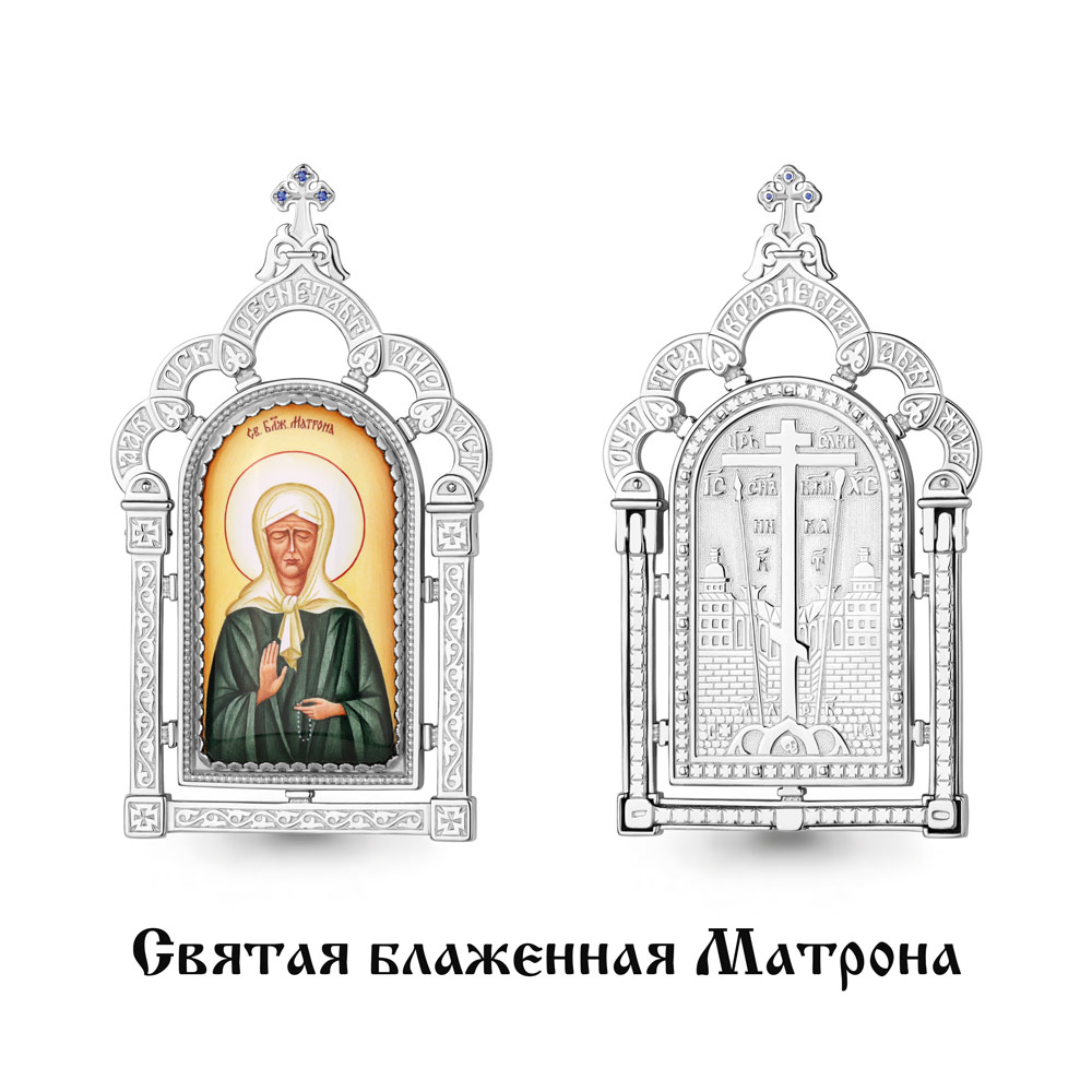 28041 Икона из Серебра с образом святая матрона, синт. шпинелью