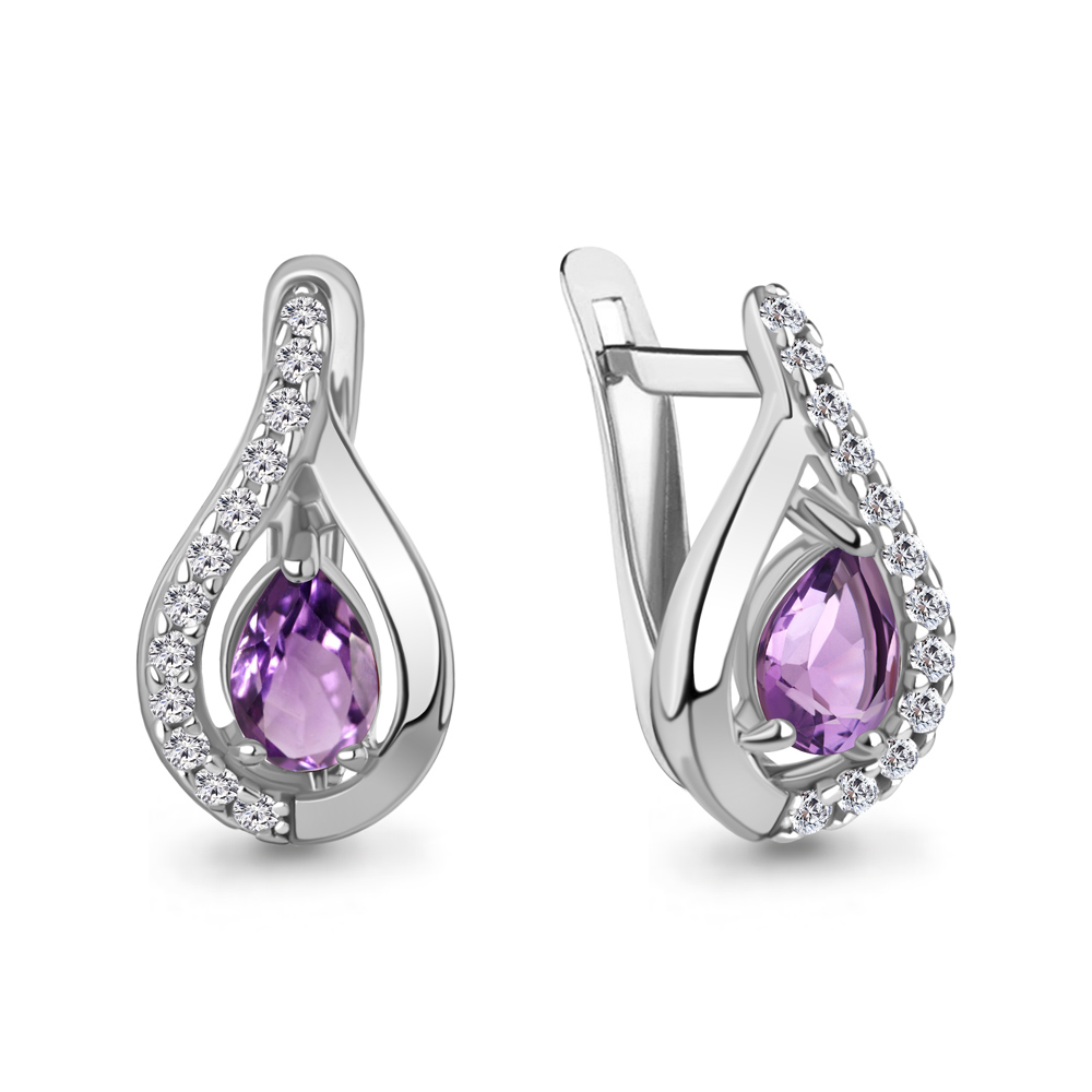 40009804А Серьги из Серебра с аметистами, фианитами