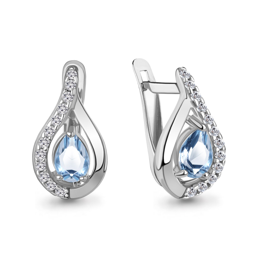 40009805А Серьги из Серебра с топазами свисс блю, фианитами