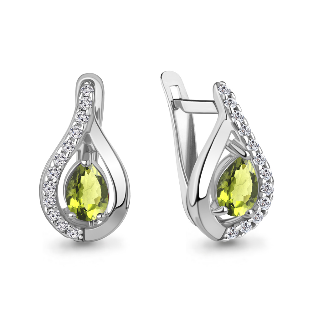 40009807А Серьги из Серебра с фианитами, хризолитами
