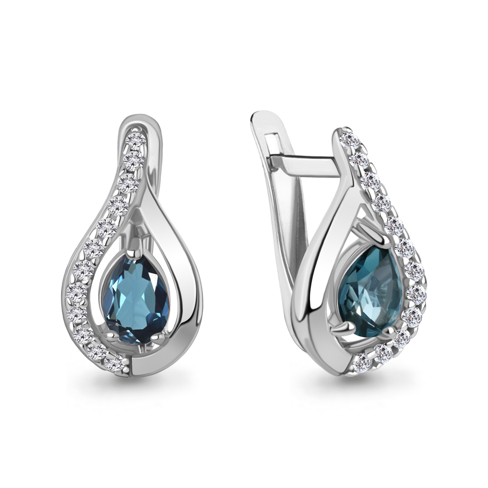 40009808А Серьги из Серебра с топазами лондон блю, фианитами