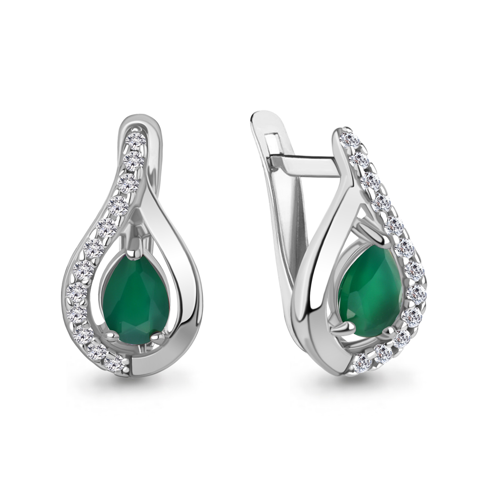 40009809А Серьги из Серебра с агатами, фианитами